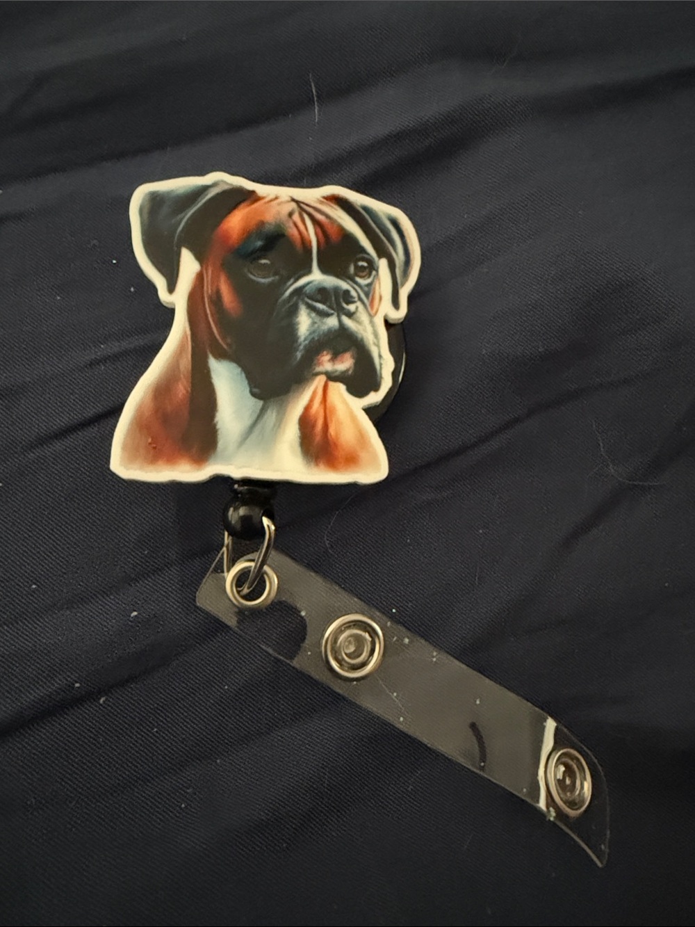 Retractable Badge Reel with Brown Boxer Dog Design